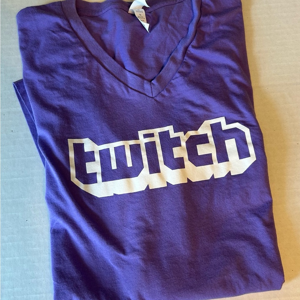 Twitch Tee Shirt, purple Vee-neck, women’s size XL